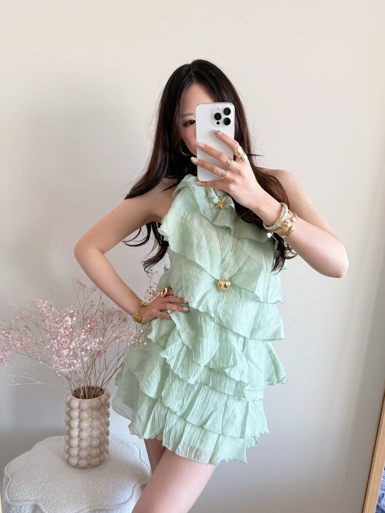 Rumaya Flowy Ruffle Dress / Green