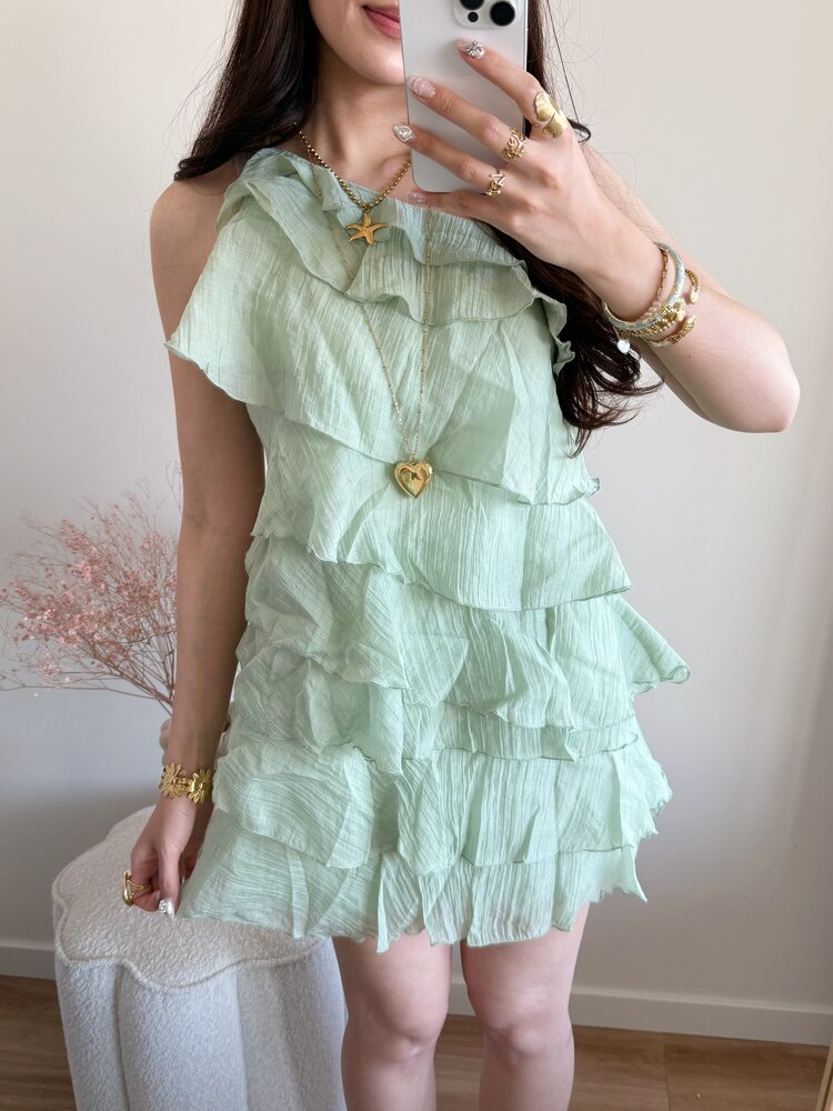 Rumaya Flowy Ruffle Dress / Green
