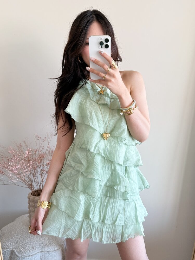 Rumaya Flowy Ruffle Dress / Green