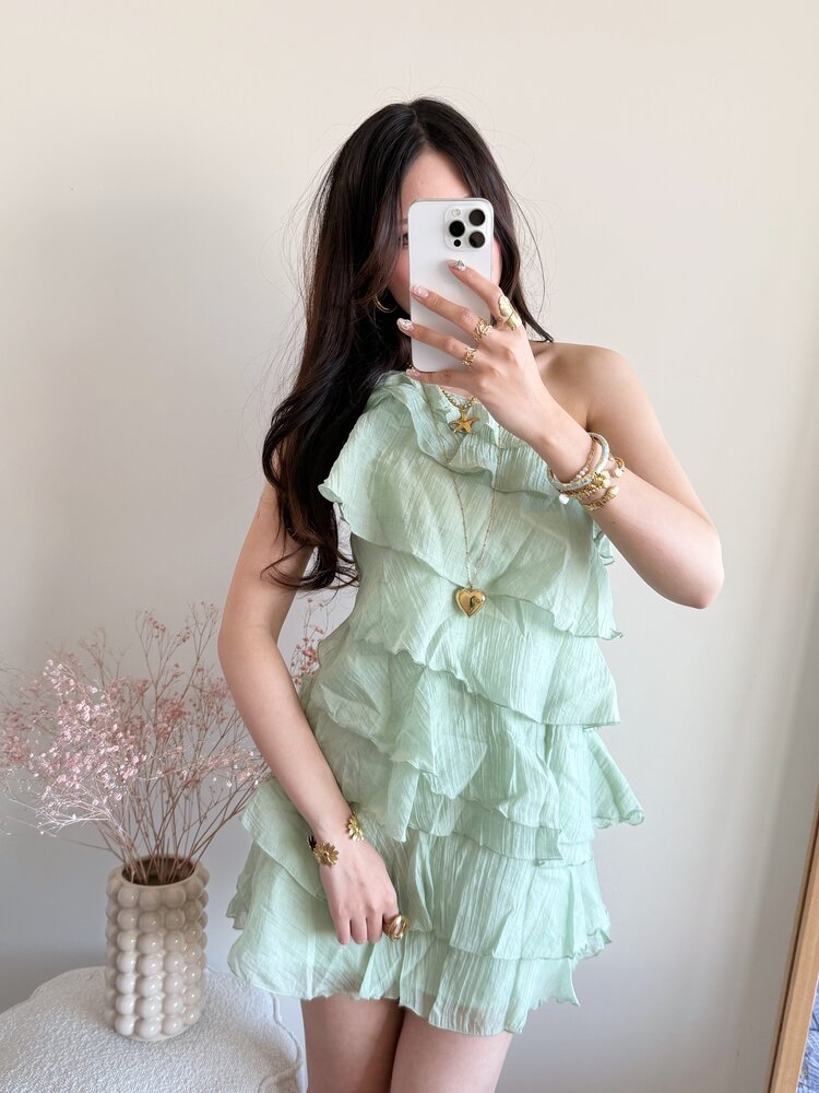 Rumaya Flowy Ruffle Dress / Green