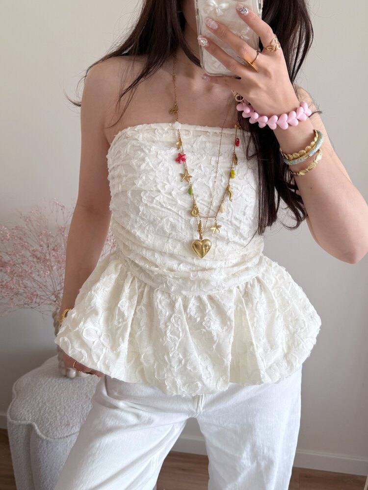 Faerie Peplum Flower Top / Cream