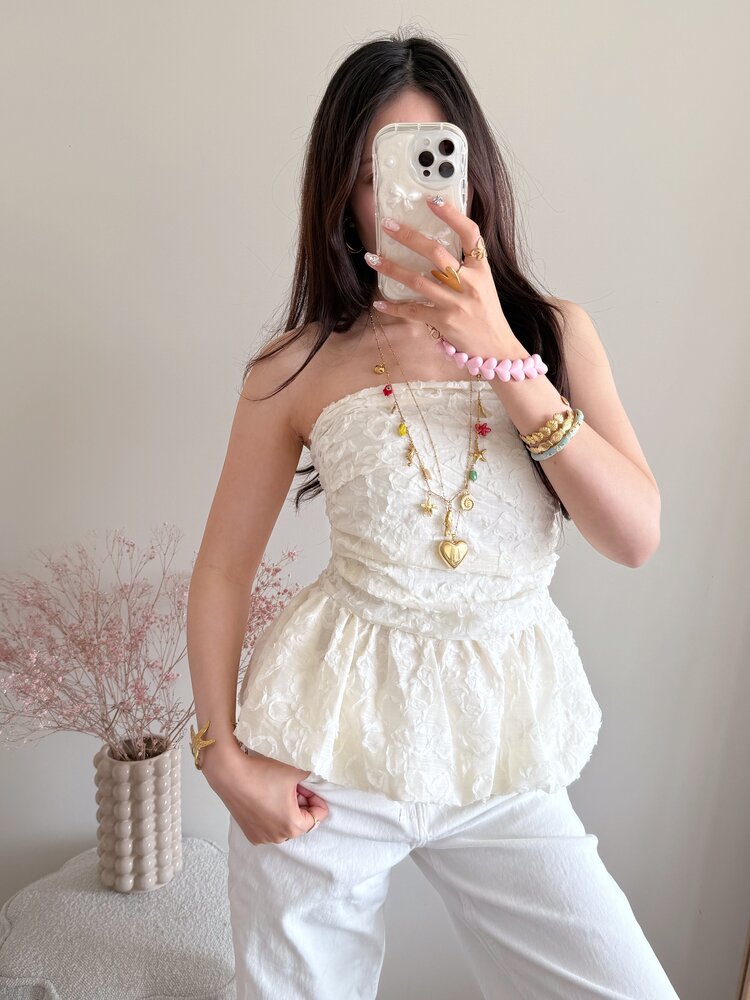 Faerie Peplum Flower Top / Cream