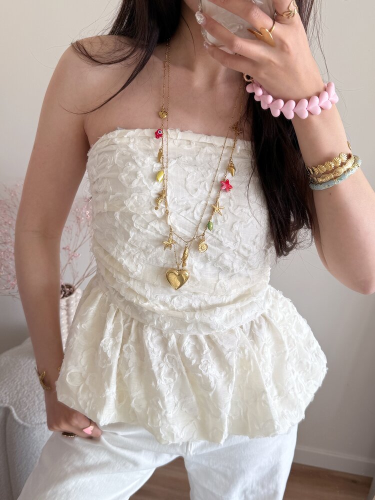 Faerie Peplum Flower Top / Cream