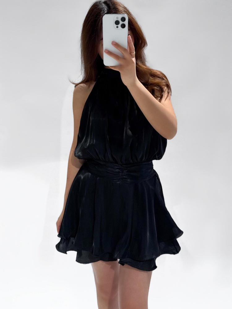 Arielle Flowy Halter Playsuit / Black