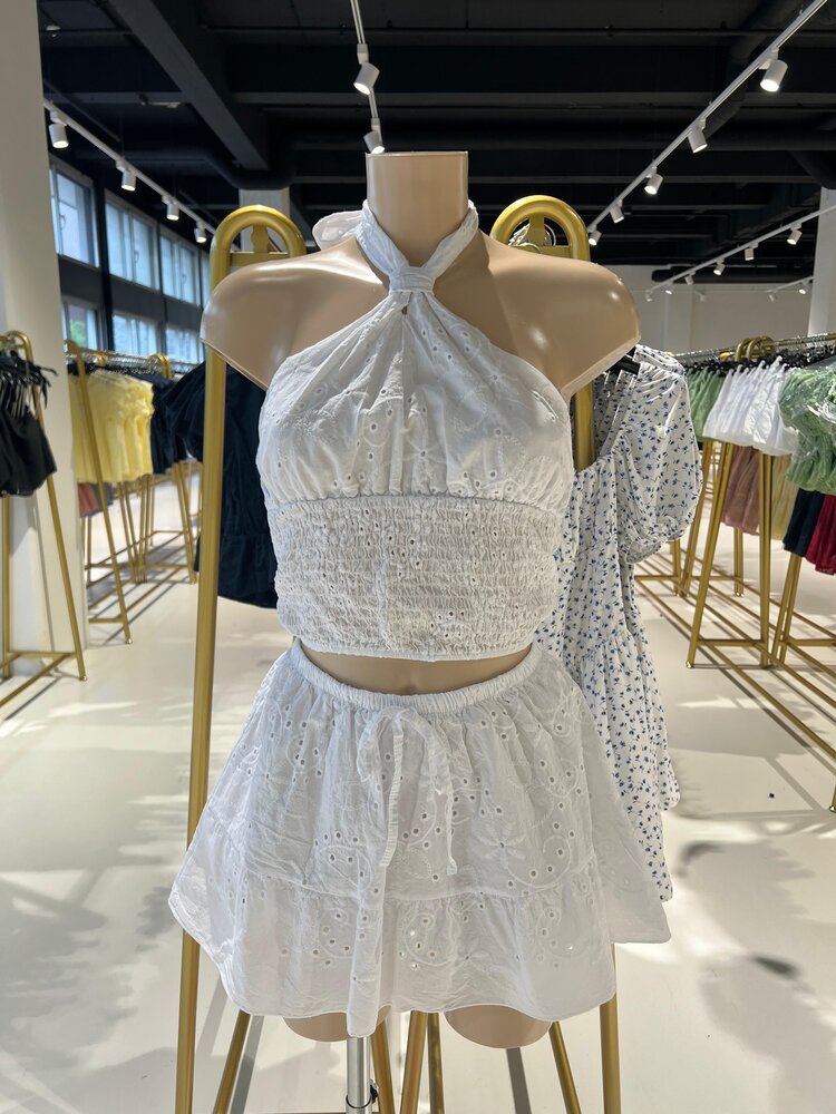 Emera Embroidered Halter Top / Light Yellow