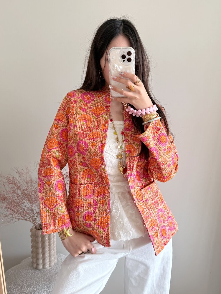 Anika Flower Boho Jacket / Orange Pink