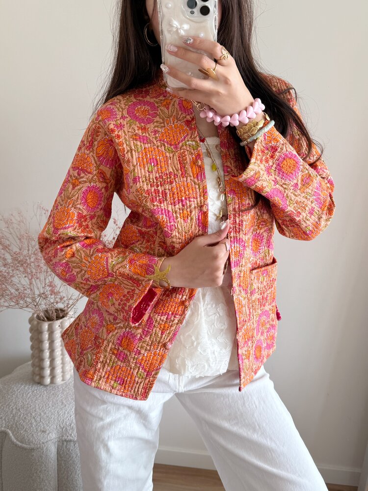 Anika Flower Boho Jacket / Orange Pink