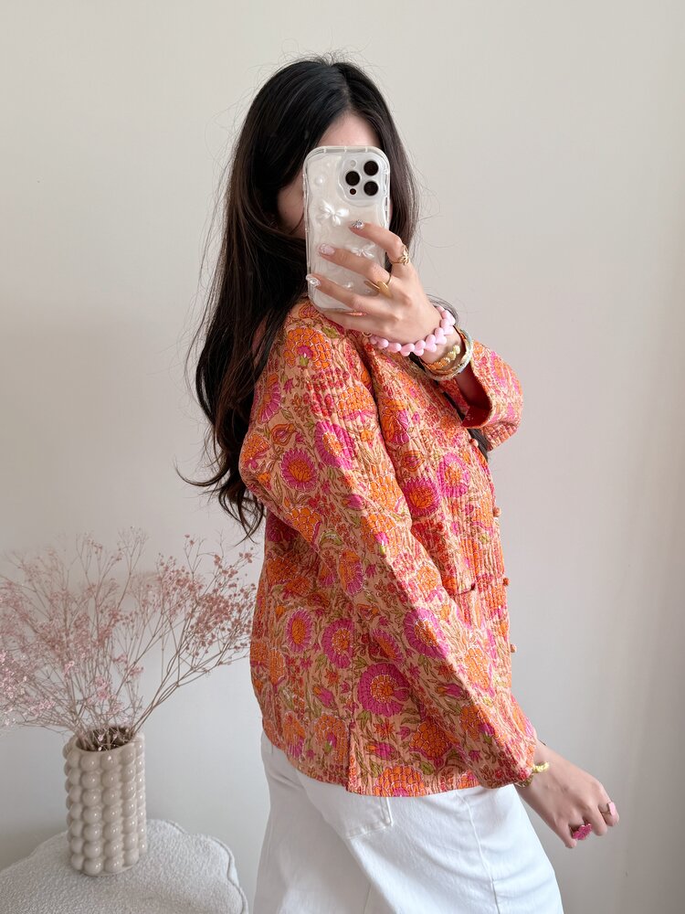Anika Flower Boho Jacket / Orange Pink