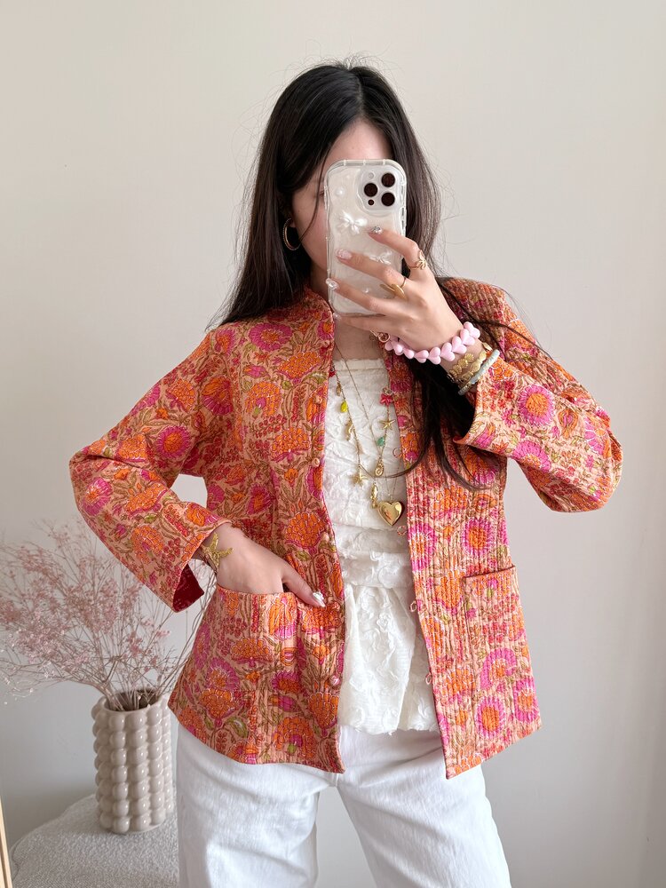 Anika Flower Boho Jacket / Orange Pink