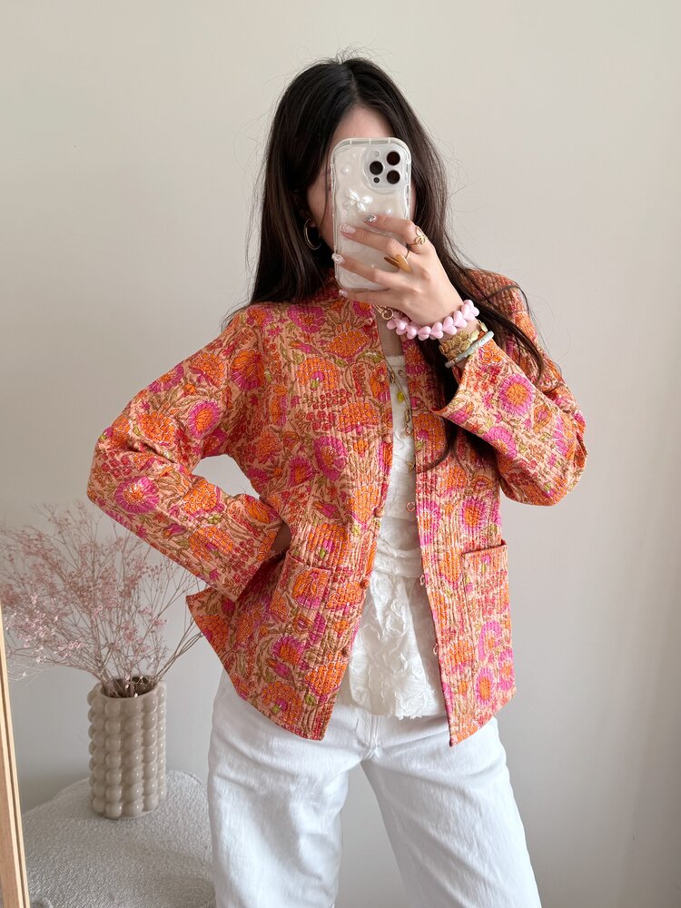 Anika Flower Boho Jacket / Orange Pink