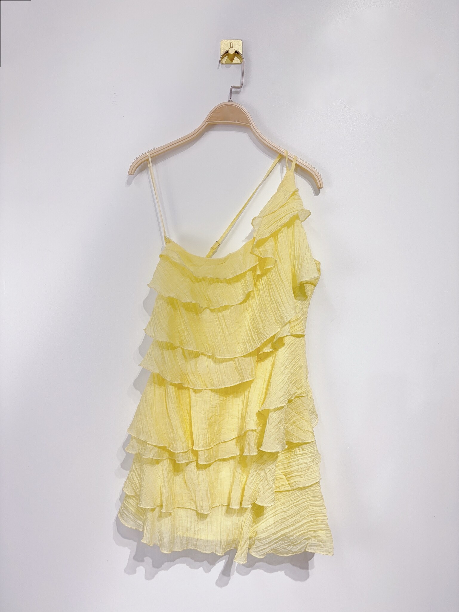 flowy light yellow dress HAPPY CLOTHING LIGHT YELLOW ORGANZA LAYERED MIDI DRESS main image 0