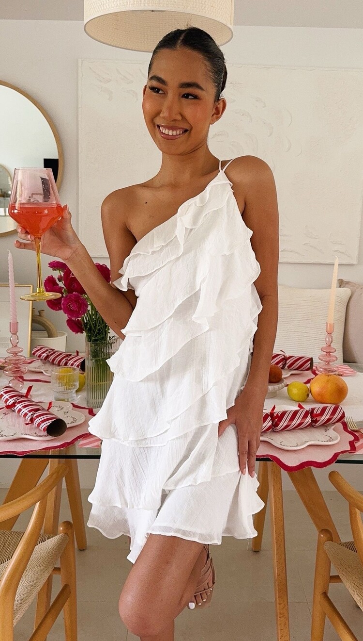 Rumaya Flowy Ruffle Dress / White