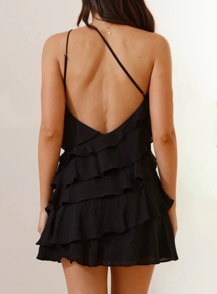 Rumaya Flowy Ruffle Dress / Black
