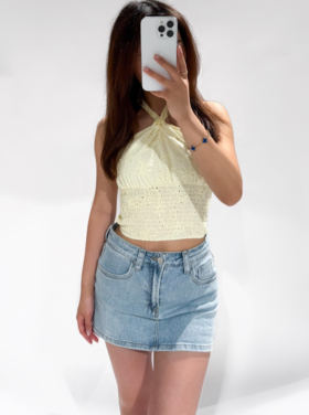Emera Embroidered Halter Top / Light Yellow