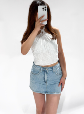 Emera Embroidered Halter Top / White