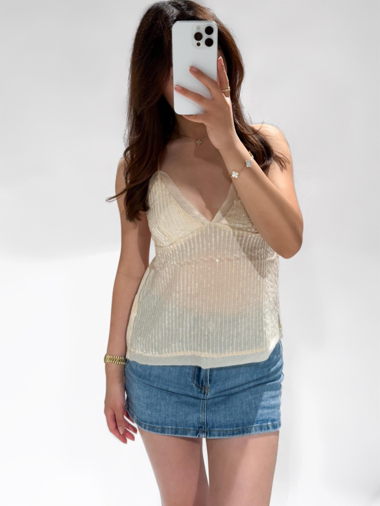Alura Sequin Cami Top / Beige