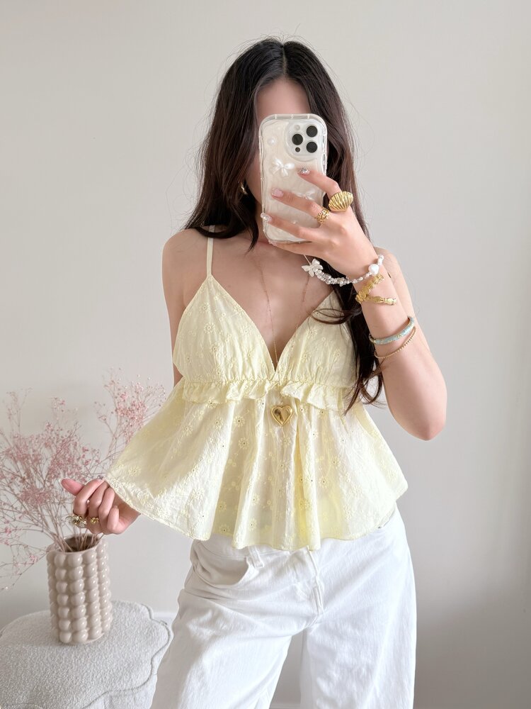 Vayla Embroidered Cami Top / Light Yellow