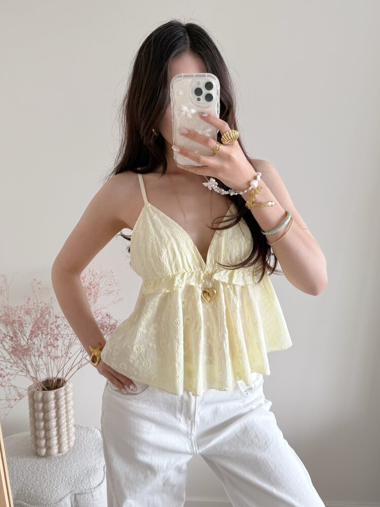 Vayla Embroidered Cami Top / Light Yellow