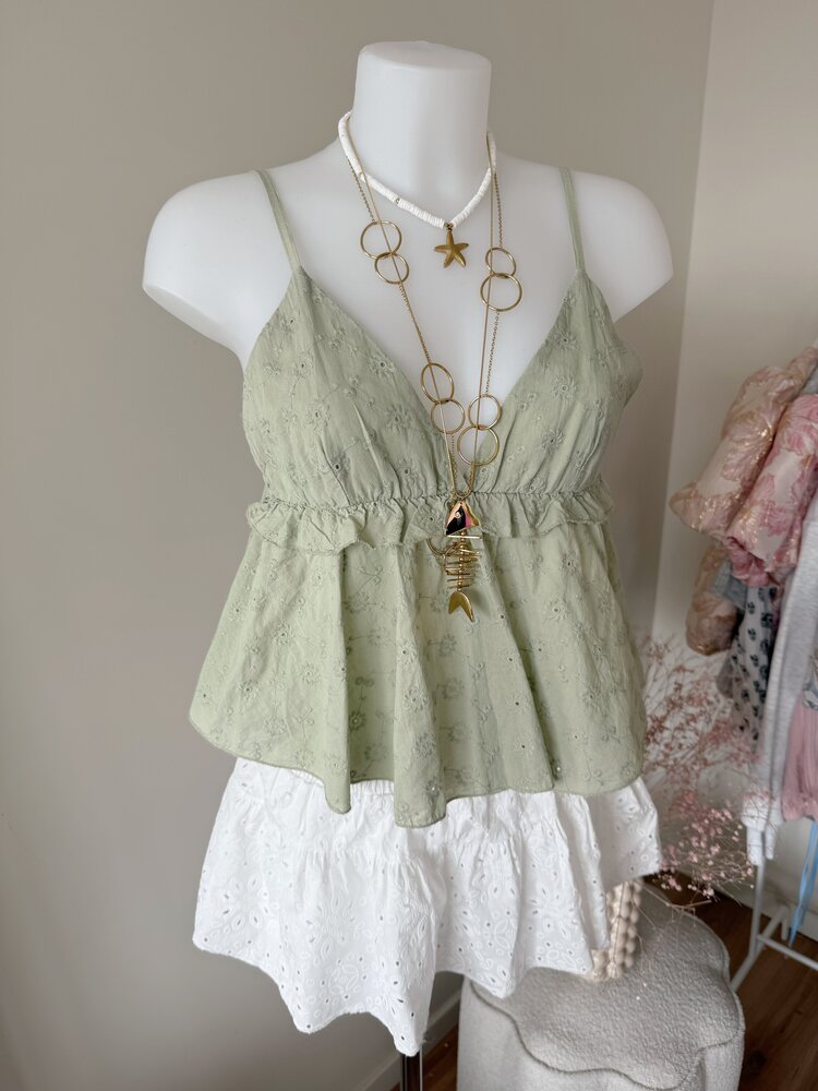 Vayla Embroidered Cami Top / Army Green