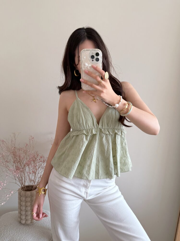 Vayla Embroidered Cami Top / Army Green