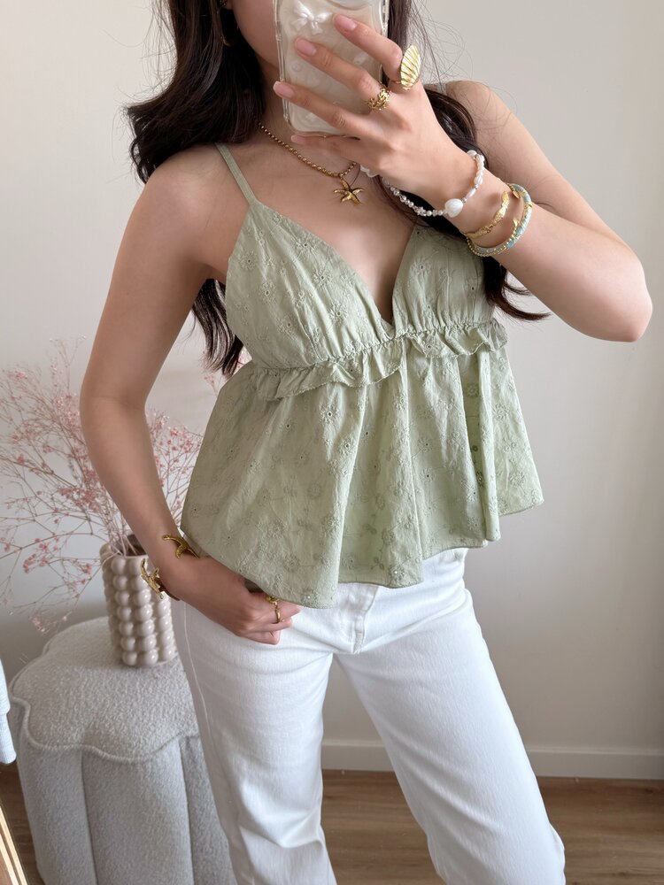 Vayla Embroidered Cami Top / Army Green