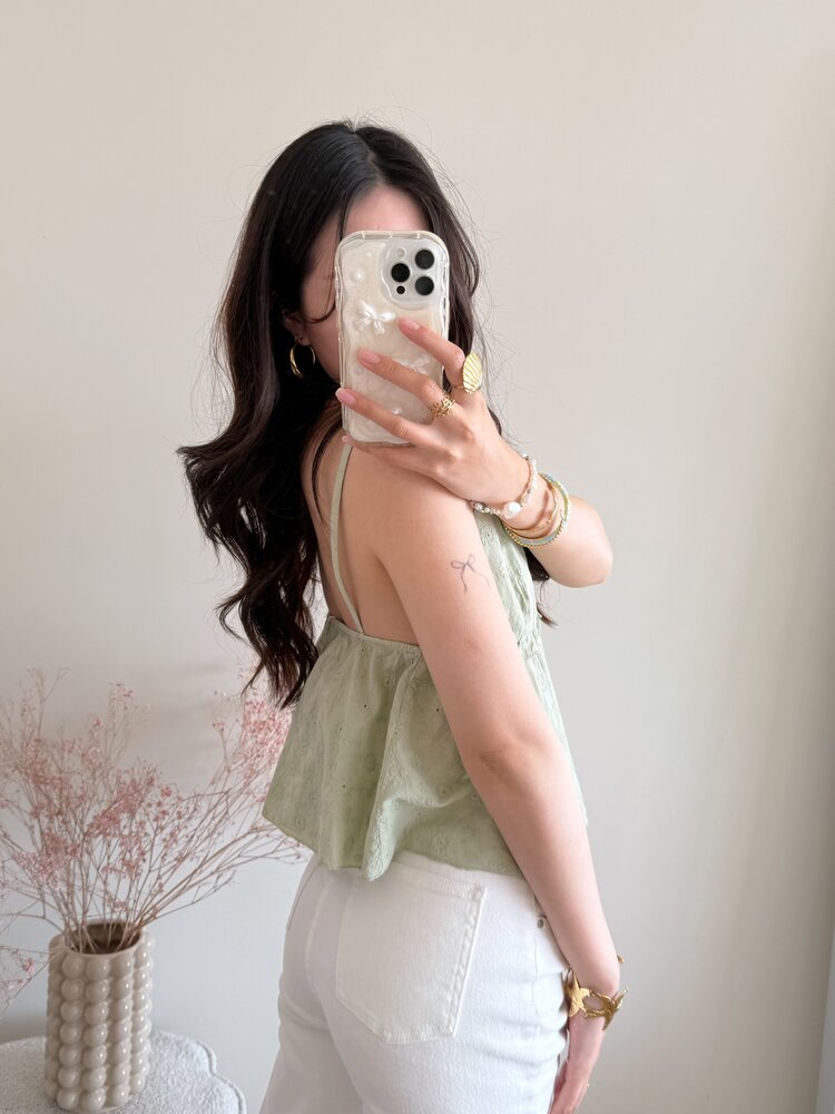 Vayla Embroidered Cami Top / Army Green
