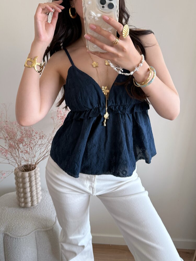 Vayla Embroidered Cami Top / Navy Blue