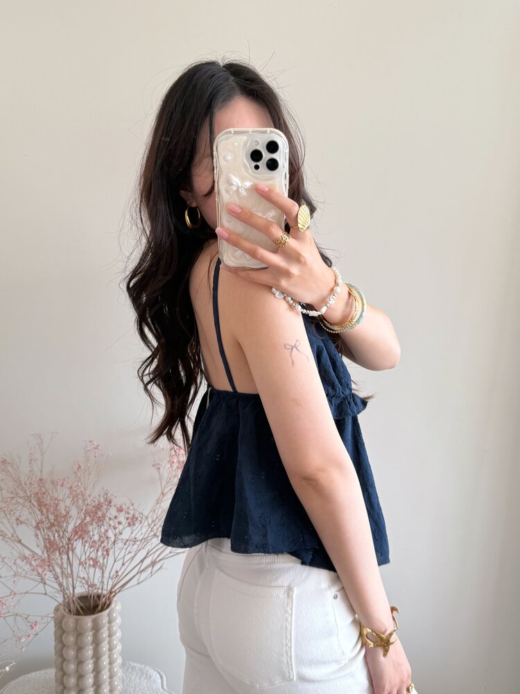 Vayla Embroidered Cami Top / Navy Blue