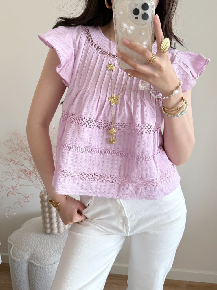Francesca Embroidered Top / Lilac Pink
