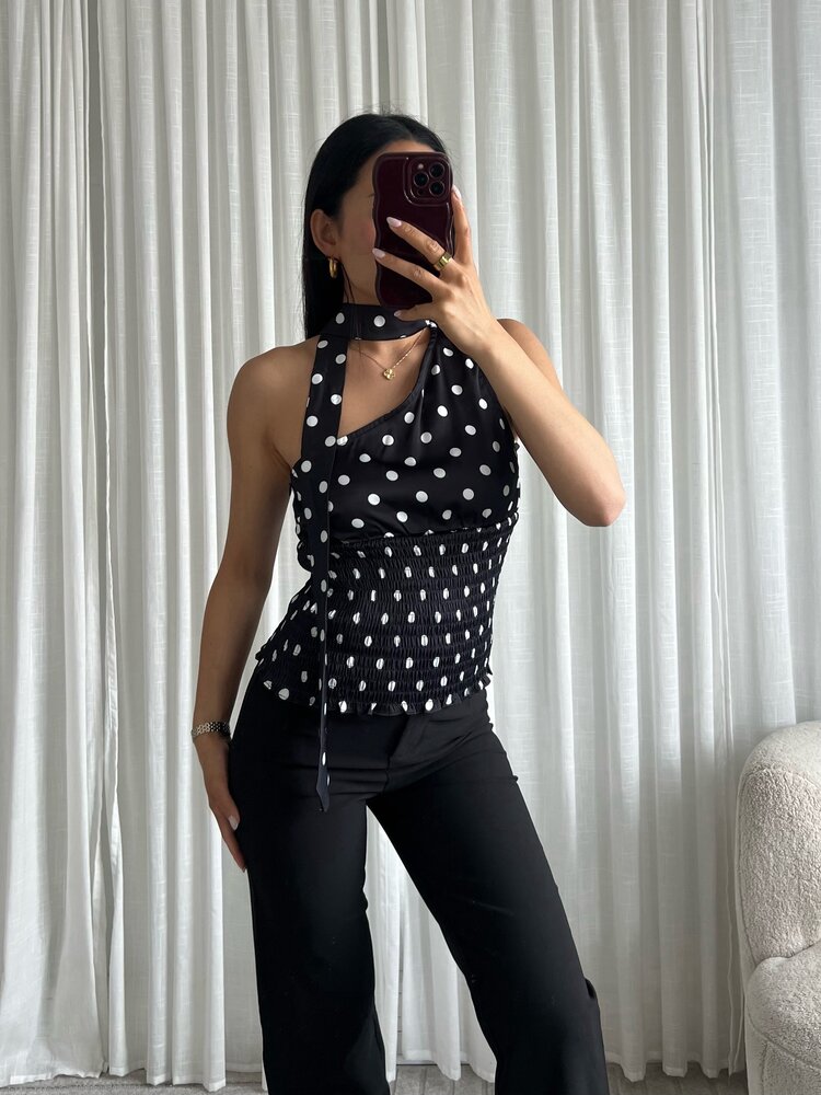 Gabriela Polkadot Scarf Top / Black
