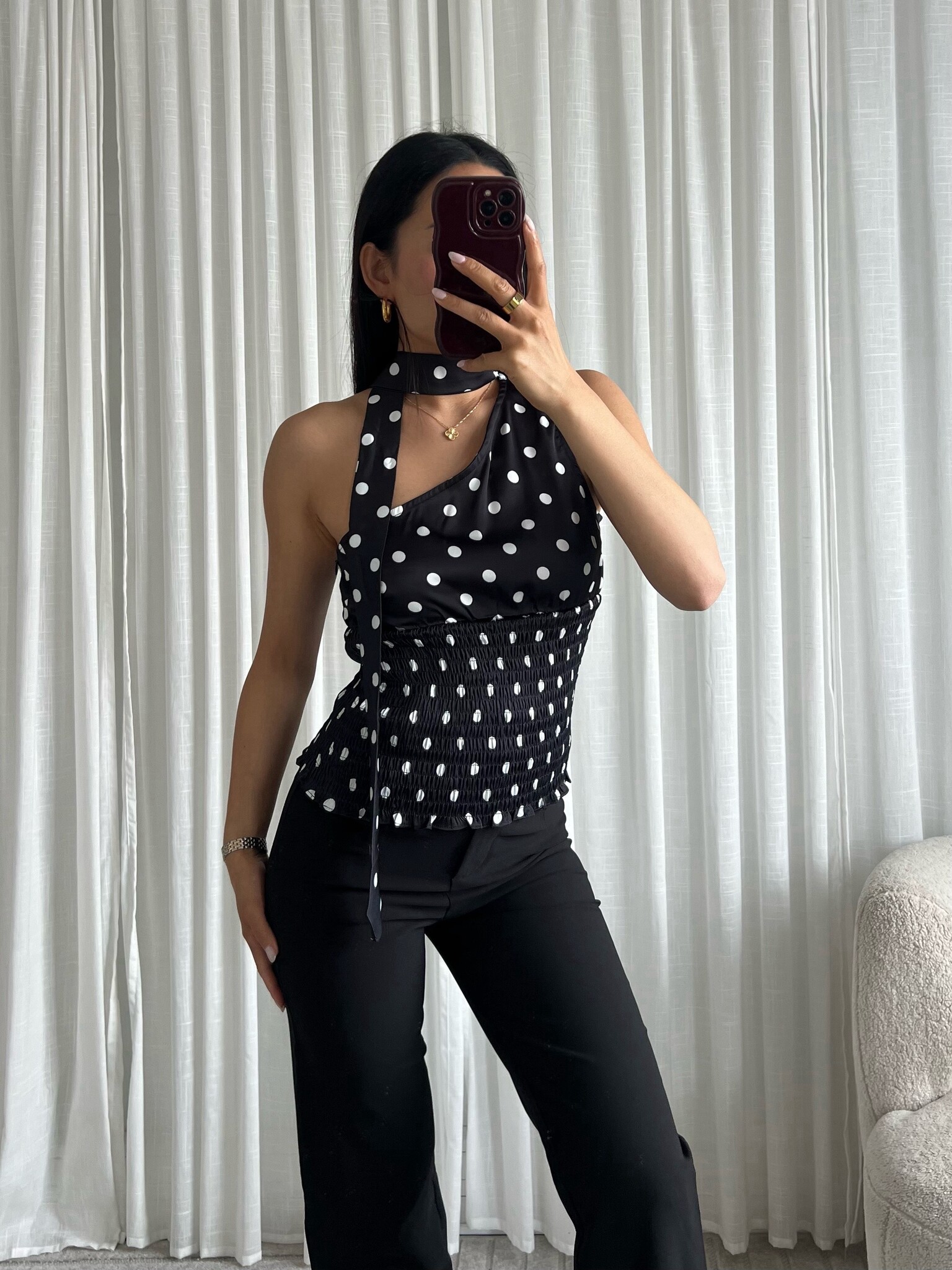Gabriela Polkadot Scarf Top / Black - Hello My Love