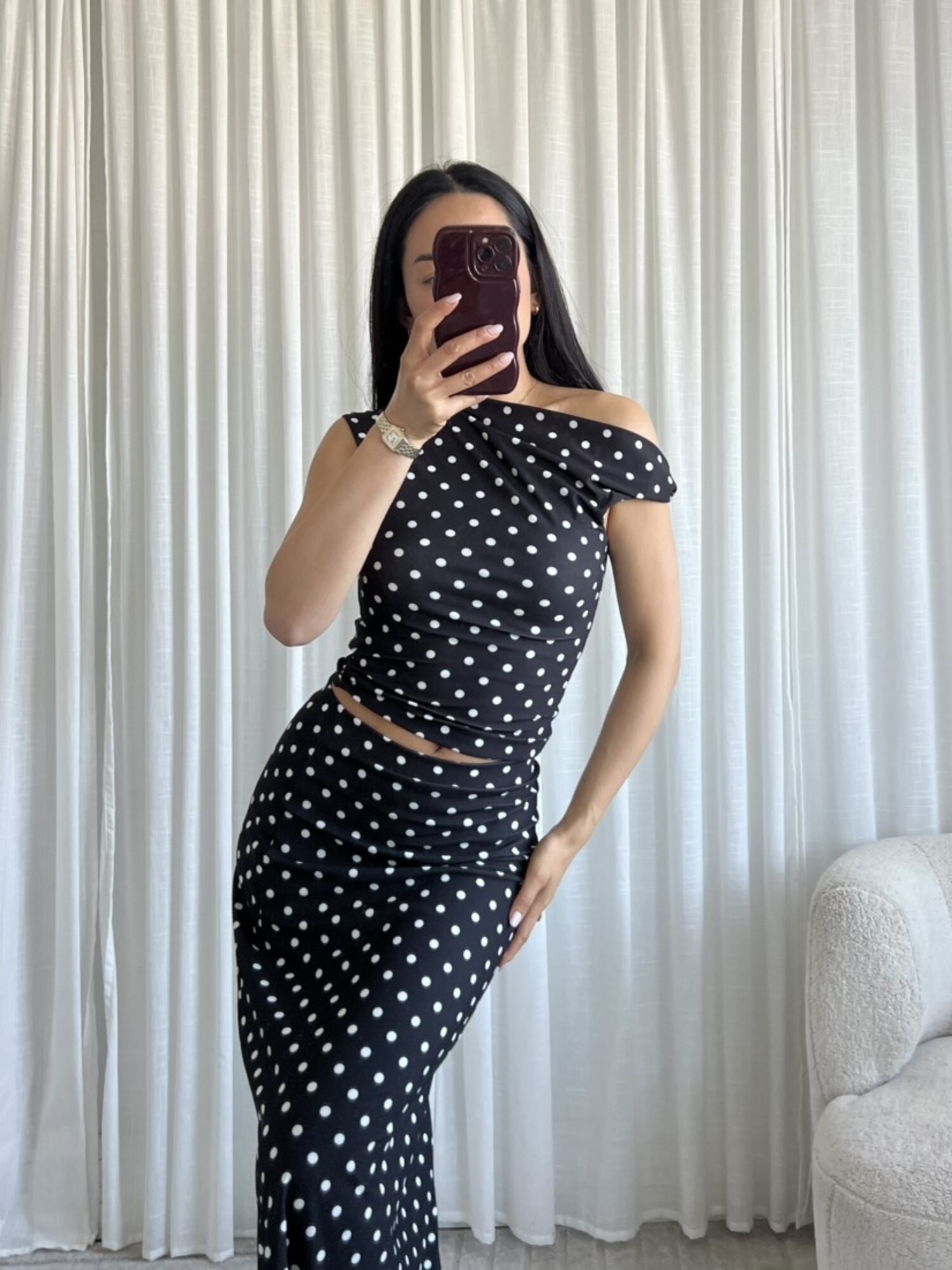 Athena Polkadot Off Shoulder Top / Black - Hello My Love