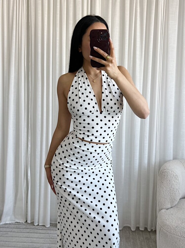 Mirabella Polkadot Halter Top / White