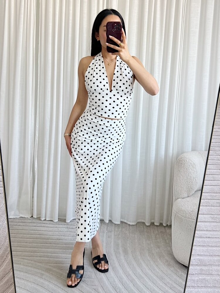 Mirabella Polkadot Halter Top / White