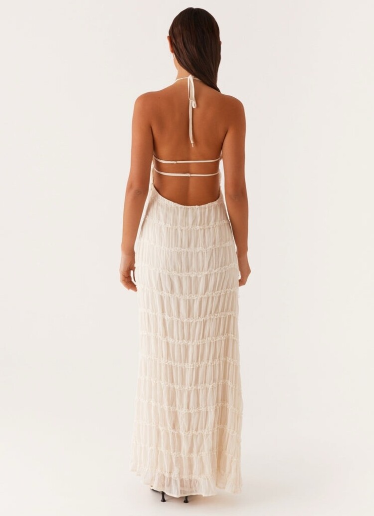 Muse Ruched Maxi Halter Dress / Cream