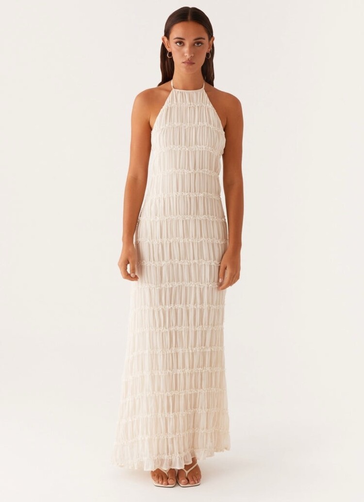 Muse Ruched Maxi Halter Dress / Cream