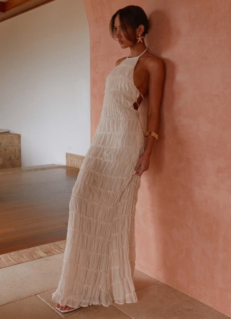 Muse Ruched Maxi Halter Dress / Cream