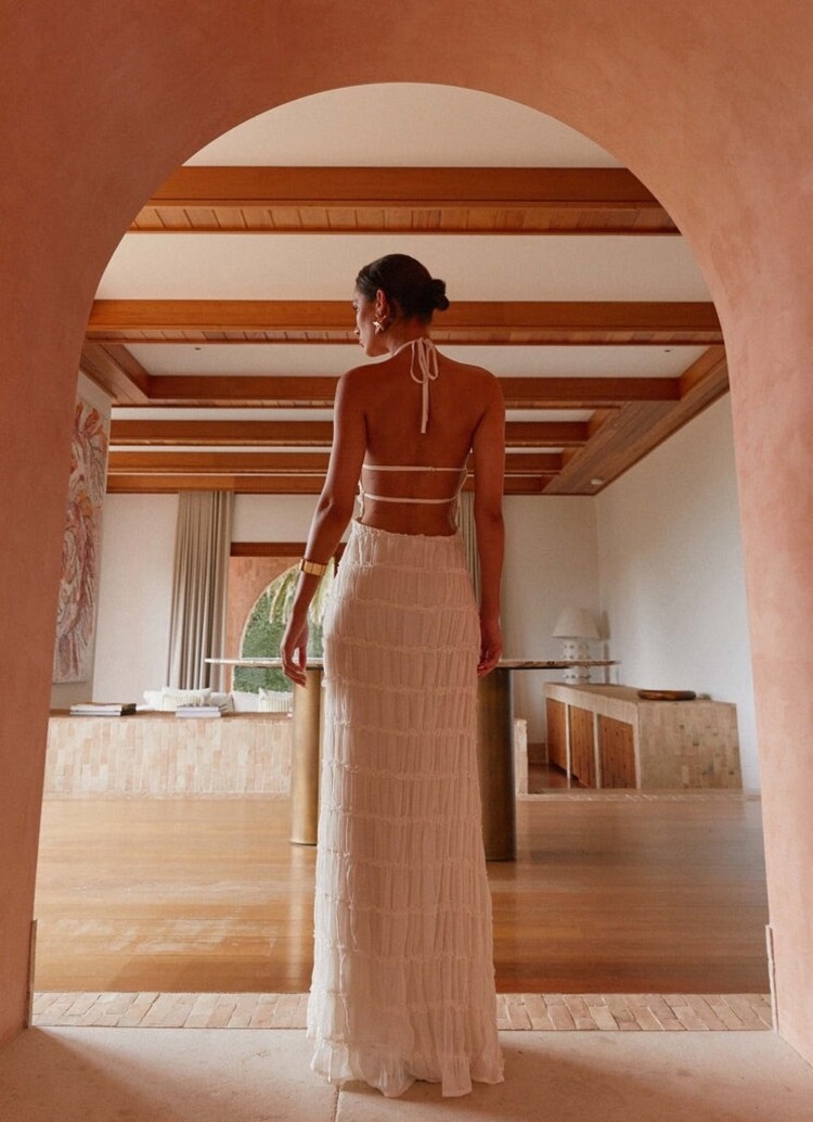 Muse Ruched Maxi Halter Dress / Cream