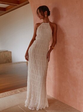 Muse Ruched Maxi Halter Dress / Cream