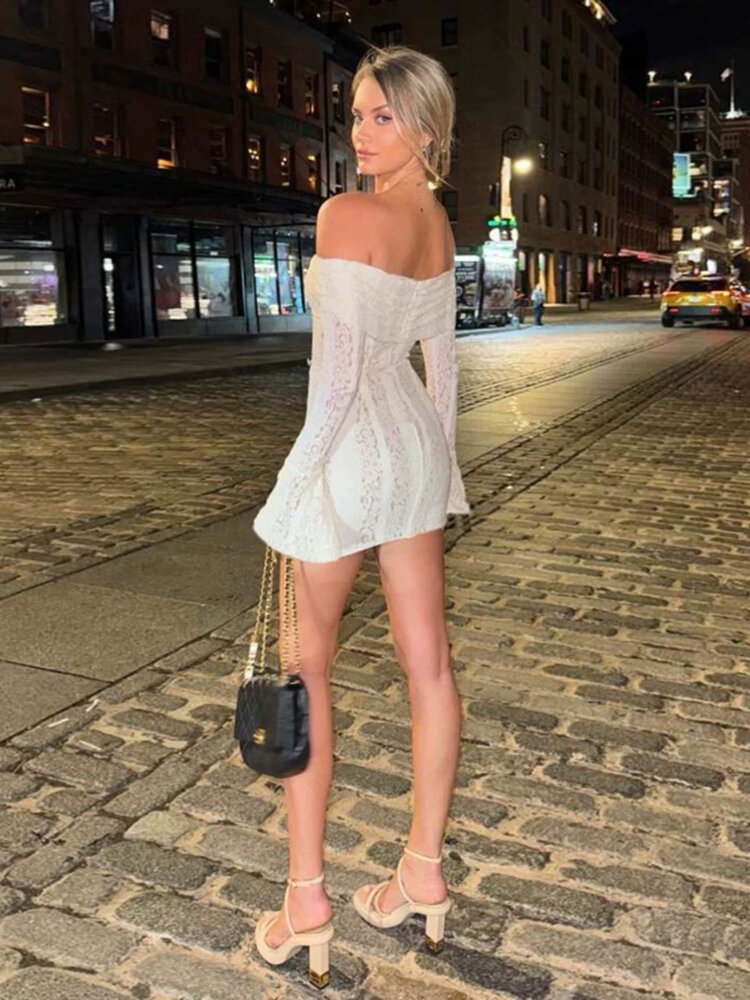 Thalia Lace Off Shoulder Dress / Cream