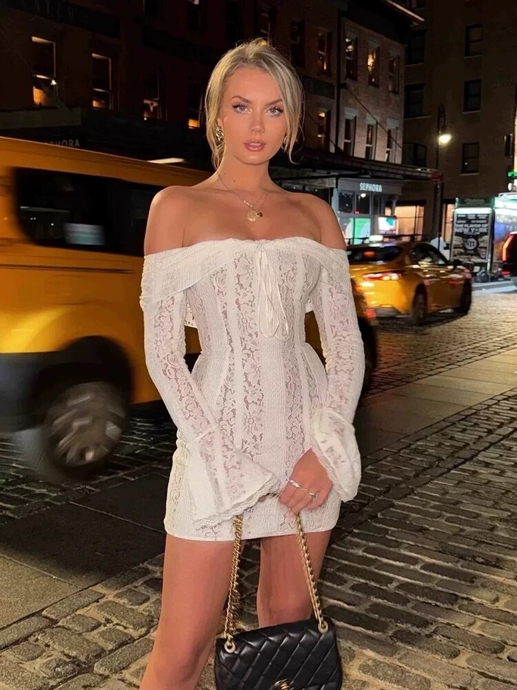 Thalia Lace Off Shoulder Dress / Cream