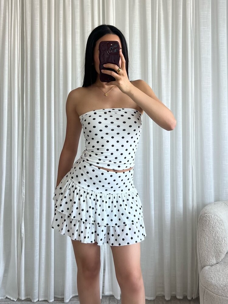 Asuna Polkadot Ruffle Skort / White