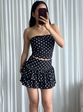 Asuna Polkadot Ruffle Skort / Black