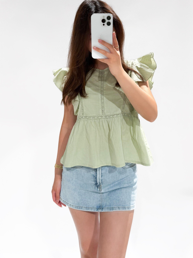Soraya Embroidered Top / Sage Green