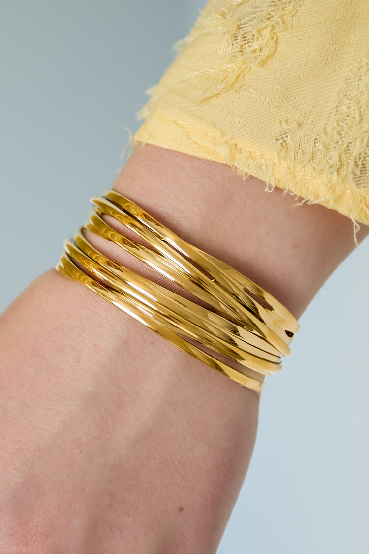 Gold Wavy Layers Bangle Bracelet