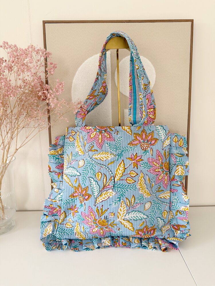 Micky Small Ruffle Flower Shopper Bag / Light Blue