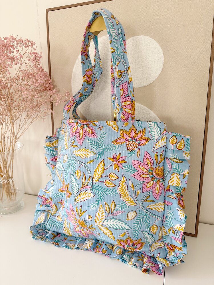 Micky Small Ruffle Flower Shopper Bag / Light Blue