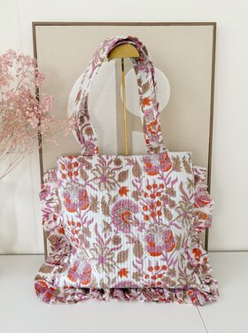 Micky Small Ruffle Flower Shopper Bag / White & Pink