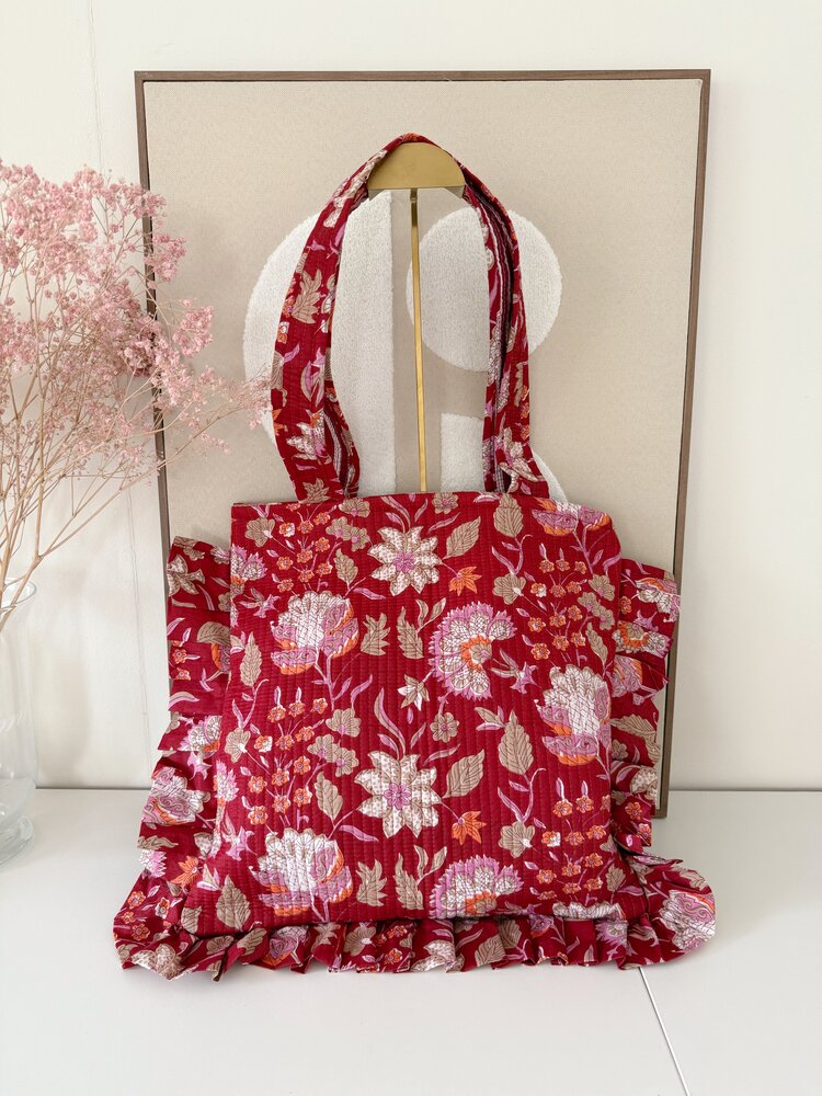 Micky Small Ruffle Flower Shopper Bag / Red & Pink