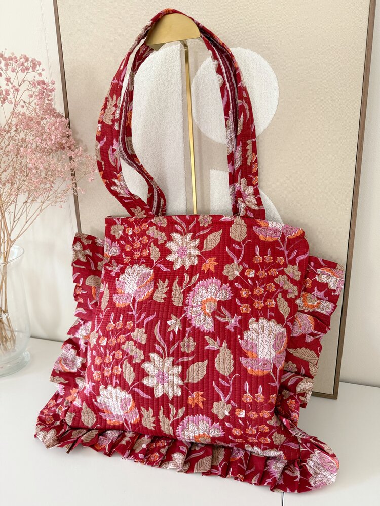 Micky Small Ruffle Flower Shopper Bag / Red & Pink